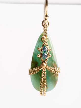 opal, petrified wood & blue diamond draped earrings