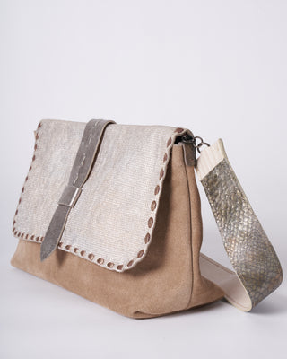 wide clutch - khaki & silver suede and embossed