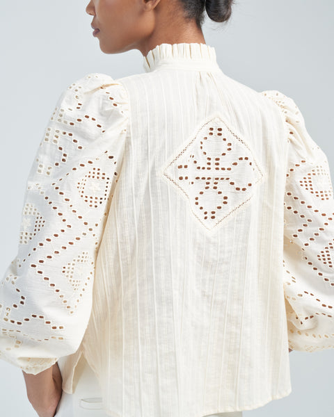 Alix Of Bohemia Annabel Pearl Eyelet Shirt Ivory