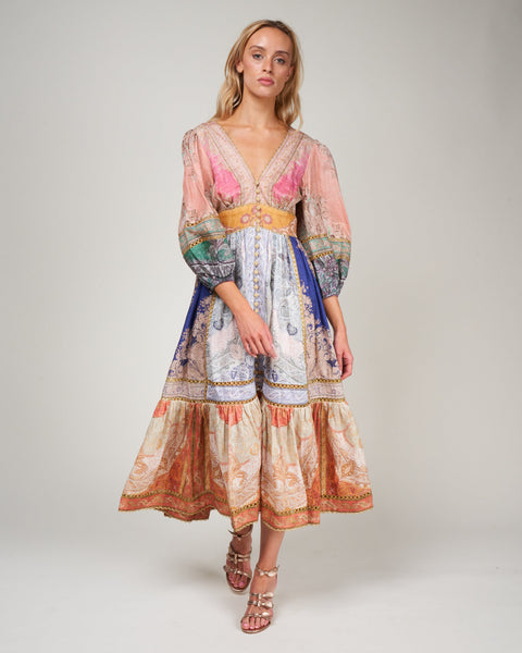 Zimmermann Anneke Lantern Midi Dress Spliced