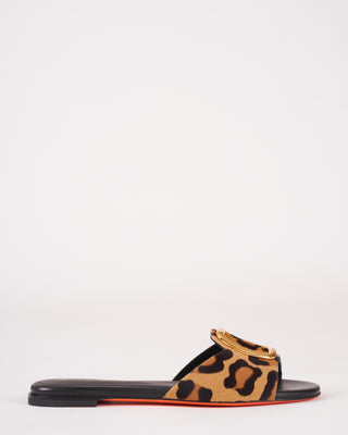 apricot leopard slide flat sandal