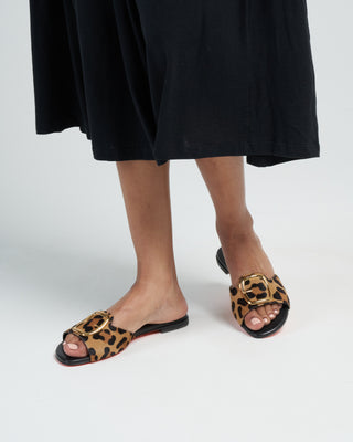 apricot leopard slide flat sandal