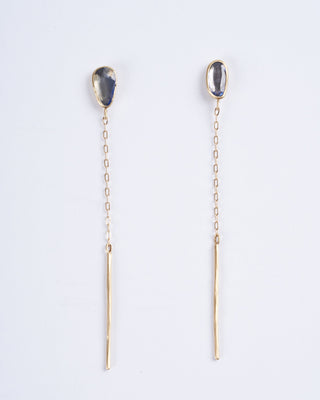 aquamarine post earrings with chain - gold