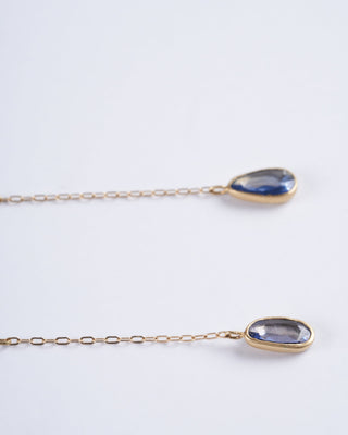 aquamarine post earrings with chain - gold