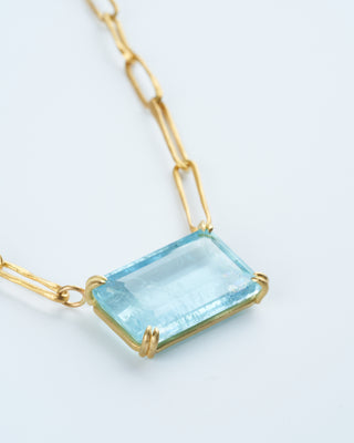 aquamarine bar pendant necklace - aquamarine / gold