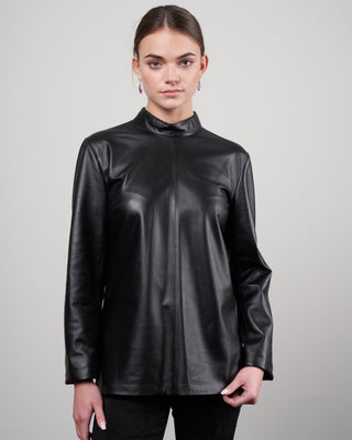 long sleeve leather top - black