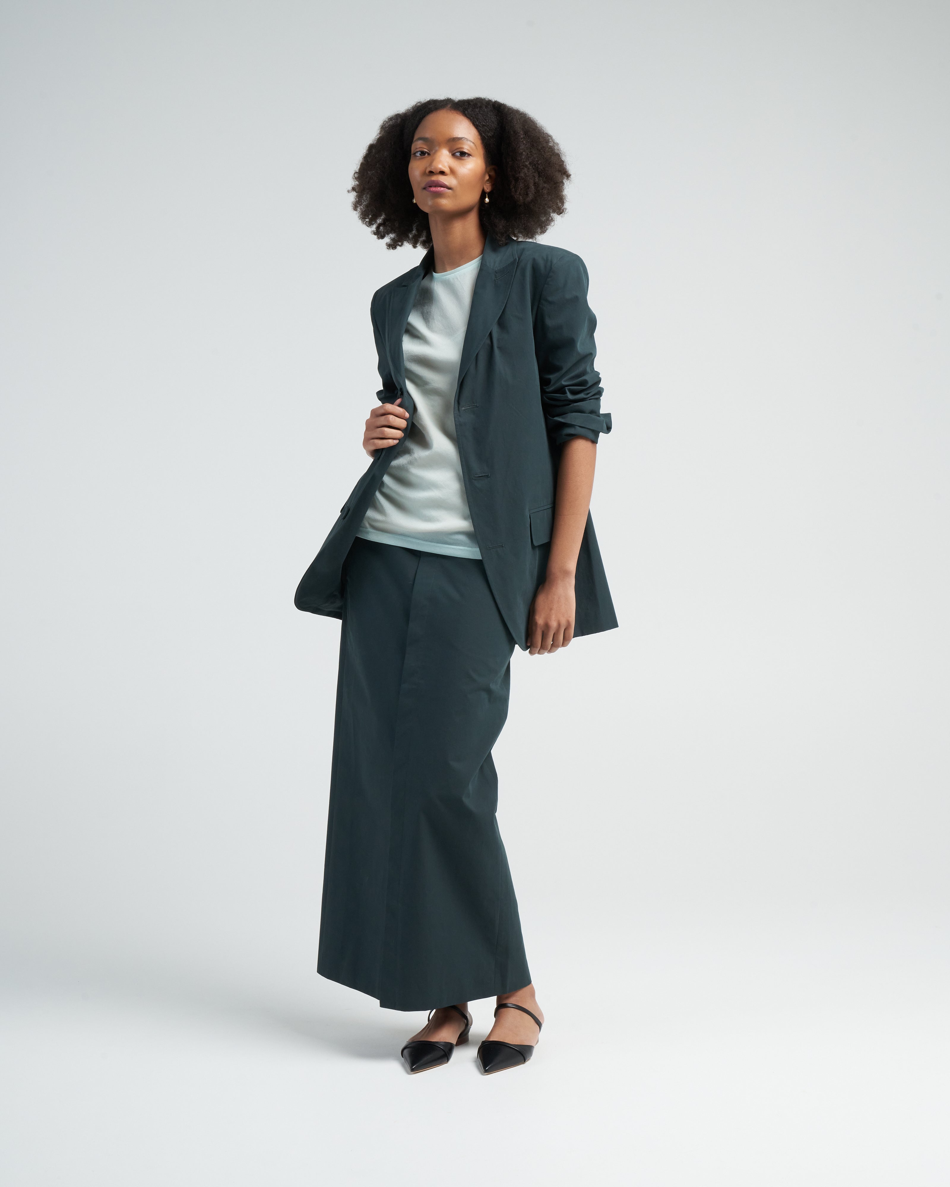 Tibi Arun Suiting Back Wrap Maxi Skirt Hazel Green