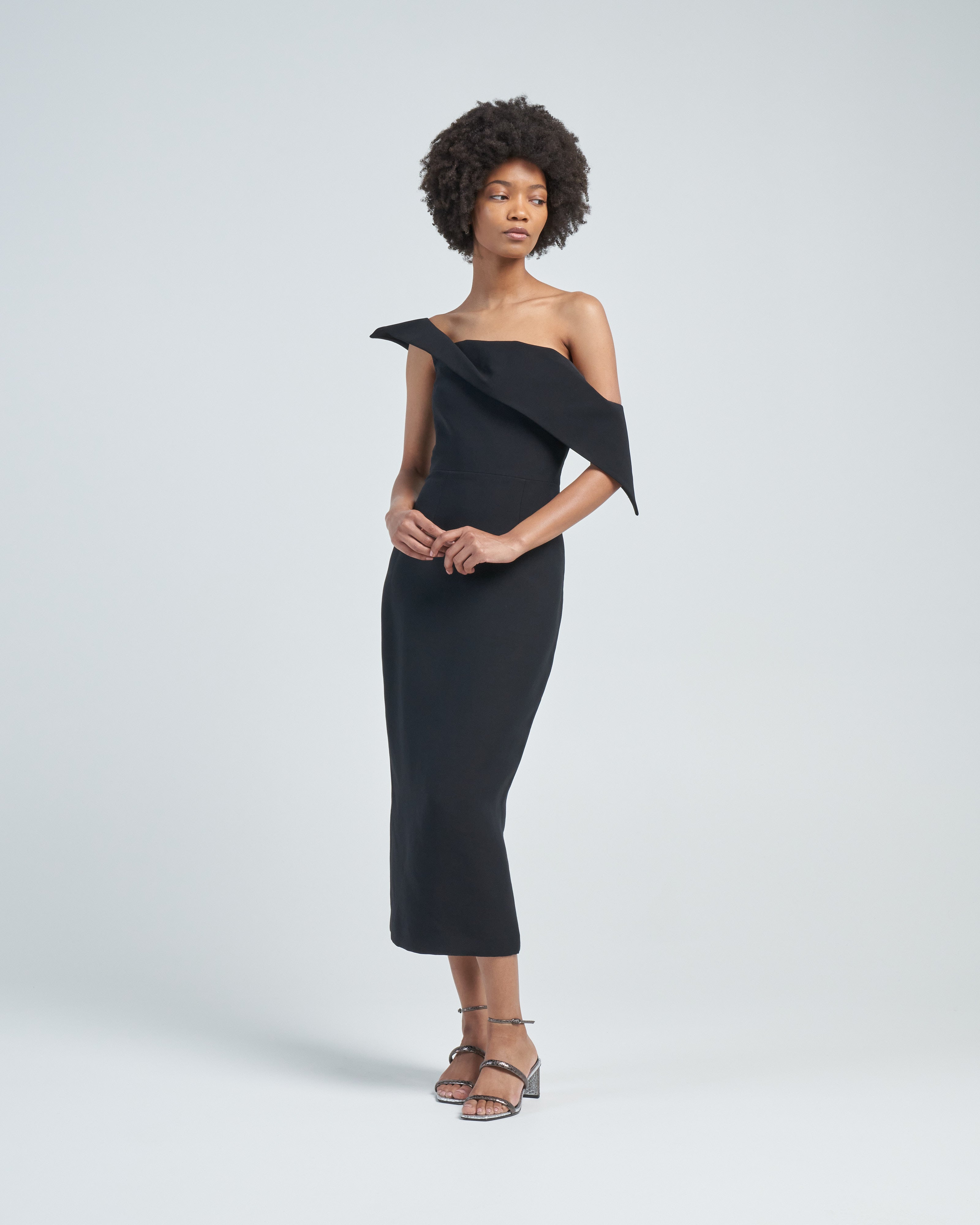 Roland Mouret Asymmetric Wool Silk Midi Dress Black Black Roland Mouret Asymmetric Wool Silk Midi Dress Black Black