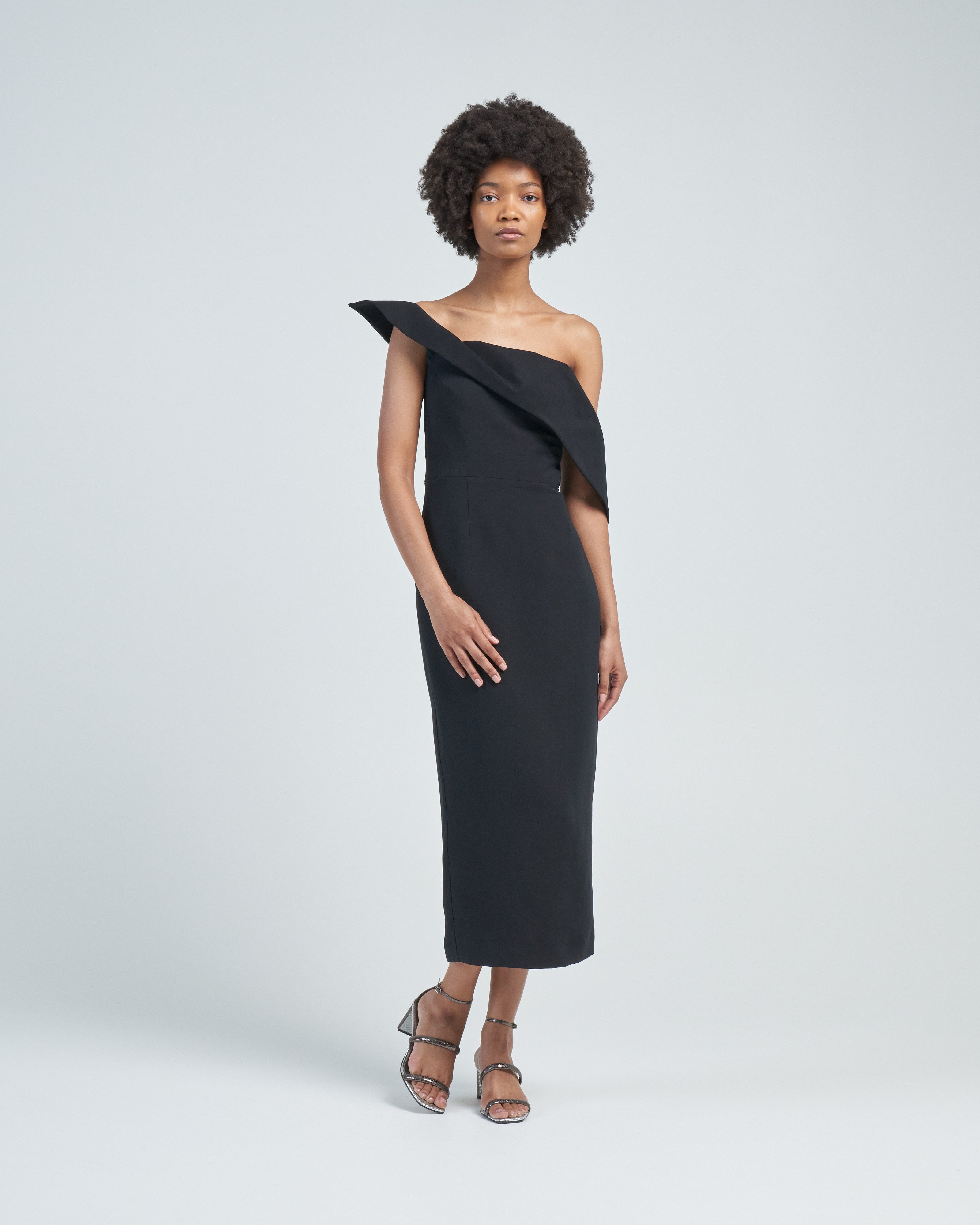 asymmetric wool silk midi dress black asymmetric wool silk midi dress black