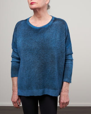 boat neck oversize pullover with slits - aqua