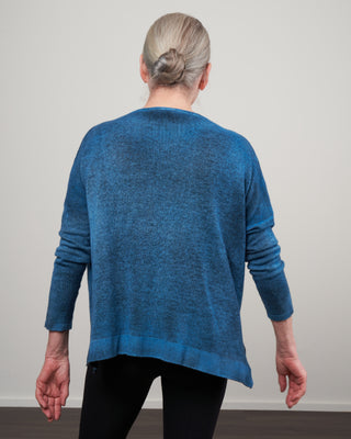 boat neck oversize pullover with slits - aqua