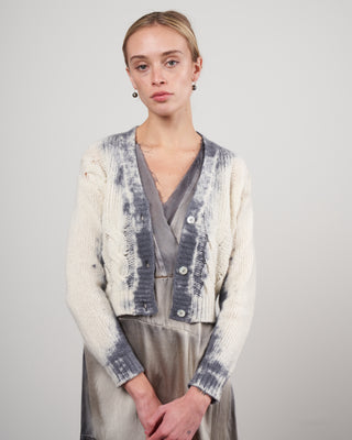 one color stain v neck cardigan with braids - ghiaccio