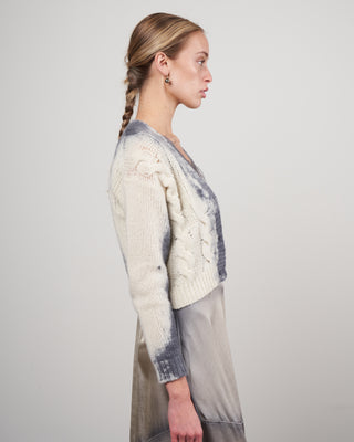 one color stain v neck cardigan with braids - ghiaccio