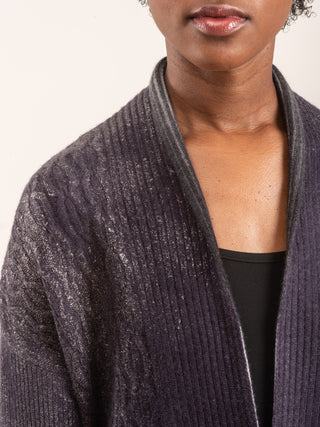 cable stitch cardigan with shaded lamination