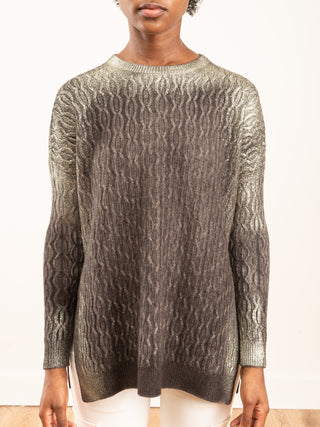 cable stitch pullover with slits and lamination