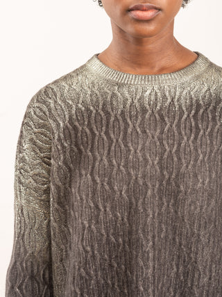 cable stitch pullover with slits and lamination