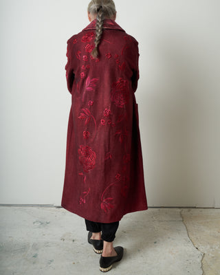 felted rever coat with roses embroidery - wine