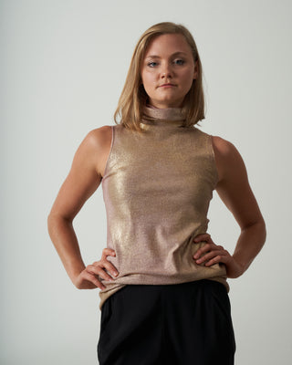 high neck stretch top with lamination - satin
