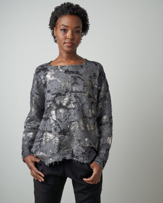 round neck cutted jacquard pullover - husky