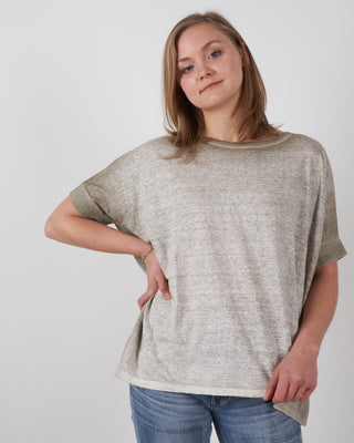round neck over linen t-shirt - kaki