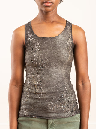 stretch tank top with lamination and studs