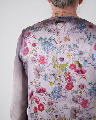 v neck pullover flower printed silk back - gallnut