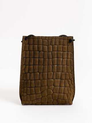 cell pouch - olive suede embossed gator