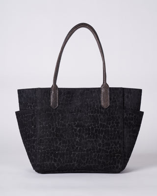 small pocket tote - coal embossed suede