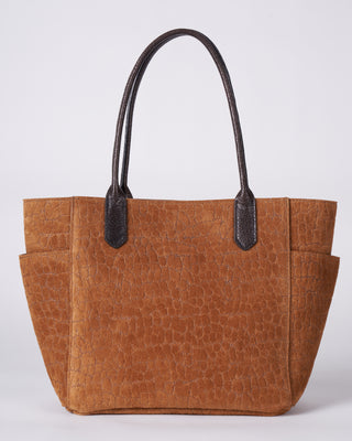 small pocket tote - tawny embossed suede w/graphite detail