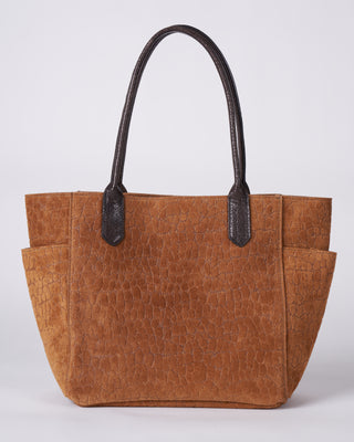 small pocket tote - tawny embossed suede w/graphite detail