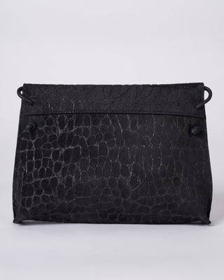 strappy foldover - coal embossed suede