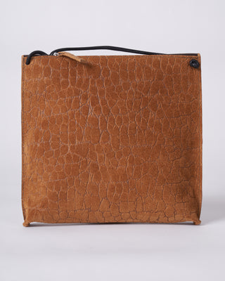 strappy pouch - tawny embossed suede w/graphite detail