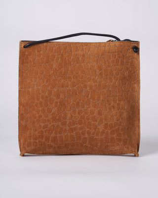 strappy pouch - tawny embossed suede w/graphite detail