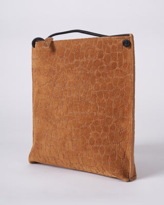 strappy pouch - tawny embossed suede w/graphite detail