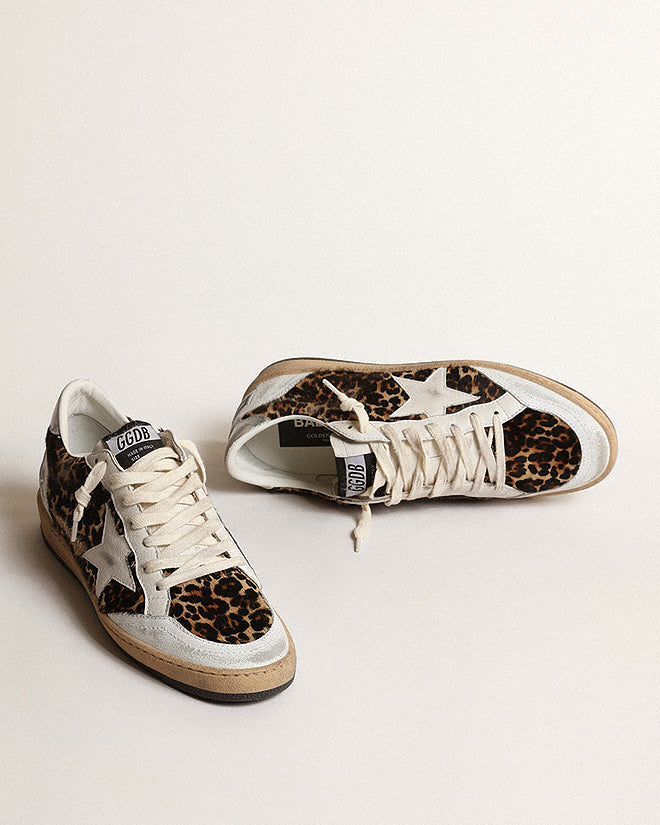 Golden Ball Star Leopard Horsy And Crack Leather With Star Leopard/White/Silver