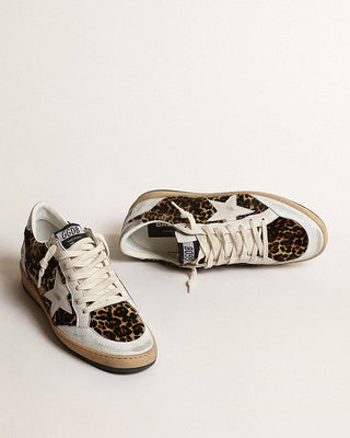 ball star leopard horsy and crack leather with nappa star - leopard/white/silver