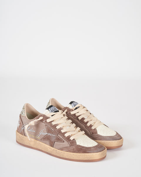 Golden Goose Ballstar Net Upper With Suede Toe Star Glitter Heel