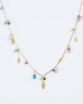beaded necklace with gold leaves - gold