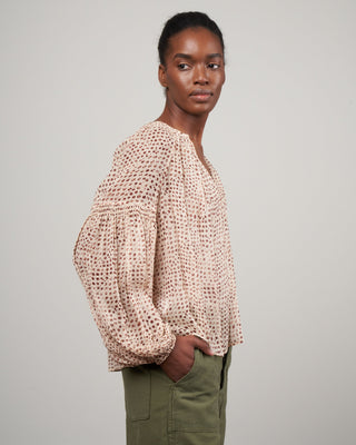 bellita blouse - leopard ikat dot lid