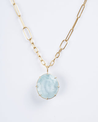 beryl faceted oval gemstone necklace - blue/ gold