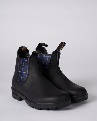 2102 black leather boot/navy tartan insert