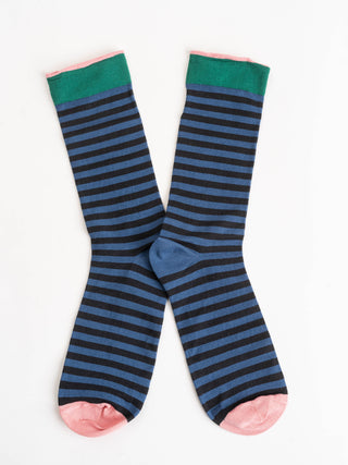 short sock - navy stripe/pink