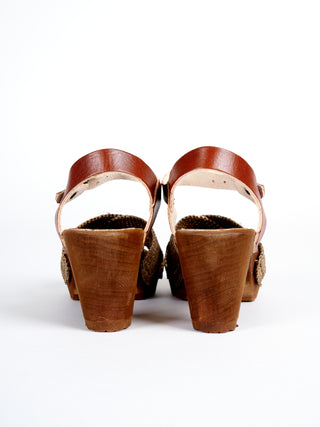 high heel clog sandal - raphia cognac