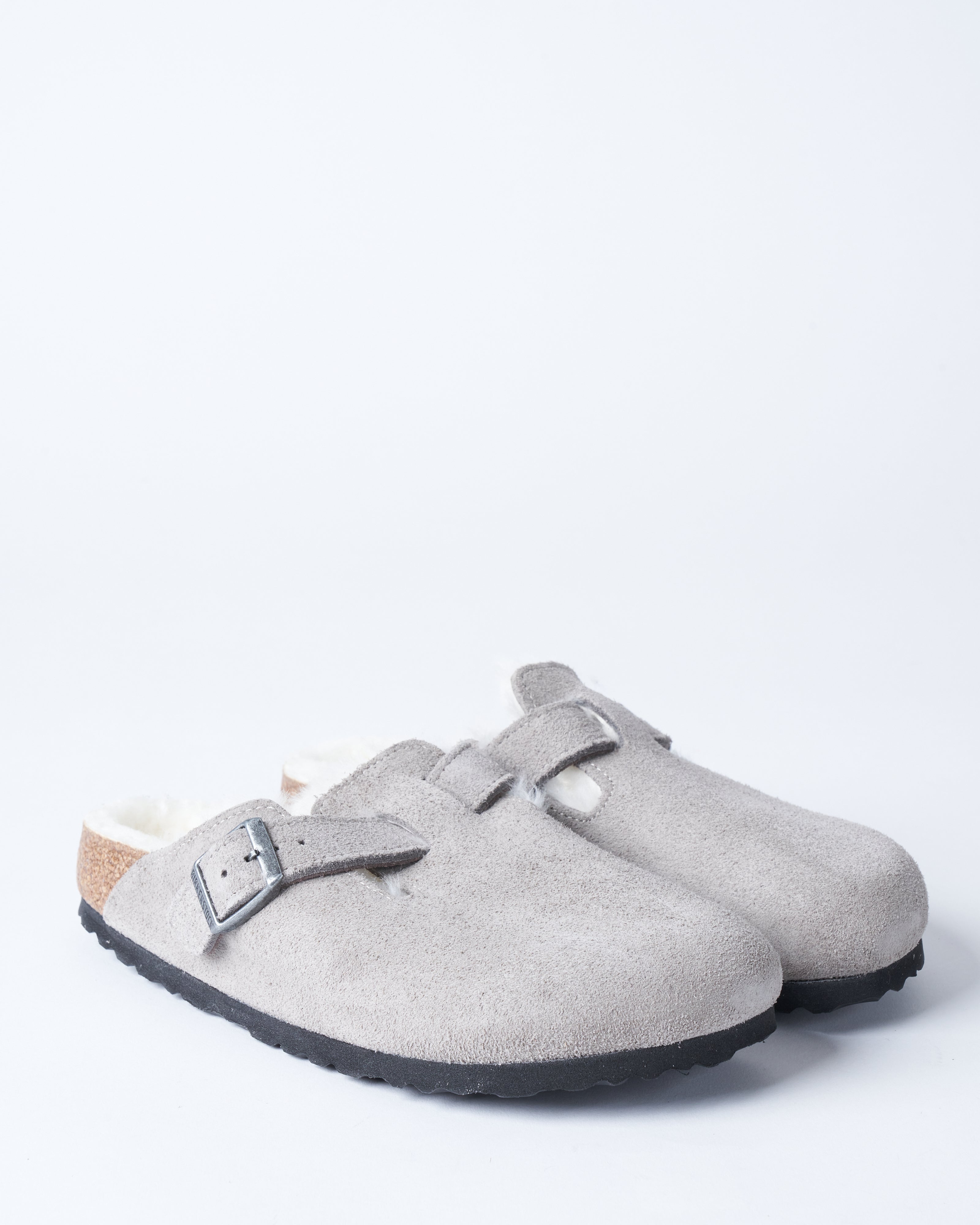 Birkenstock Boston Shearling Clog Stone Coin Suede/Natural Shearling