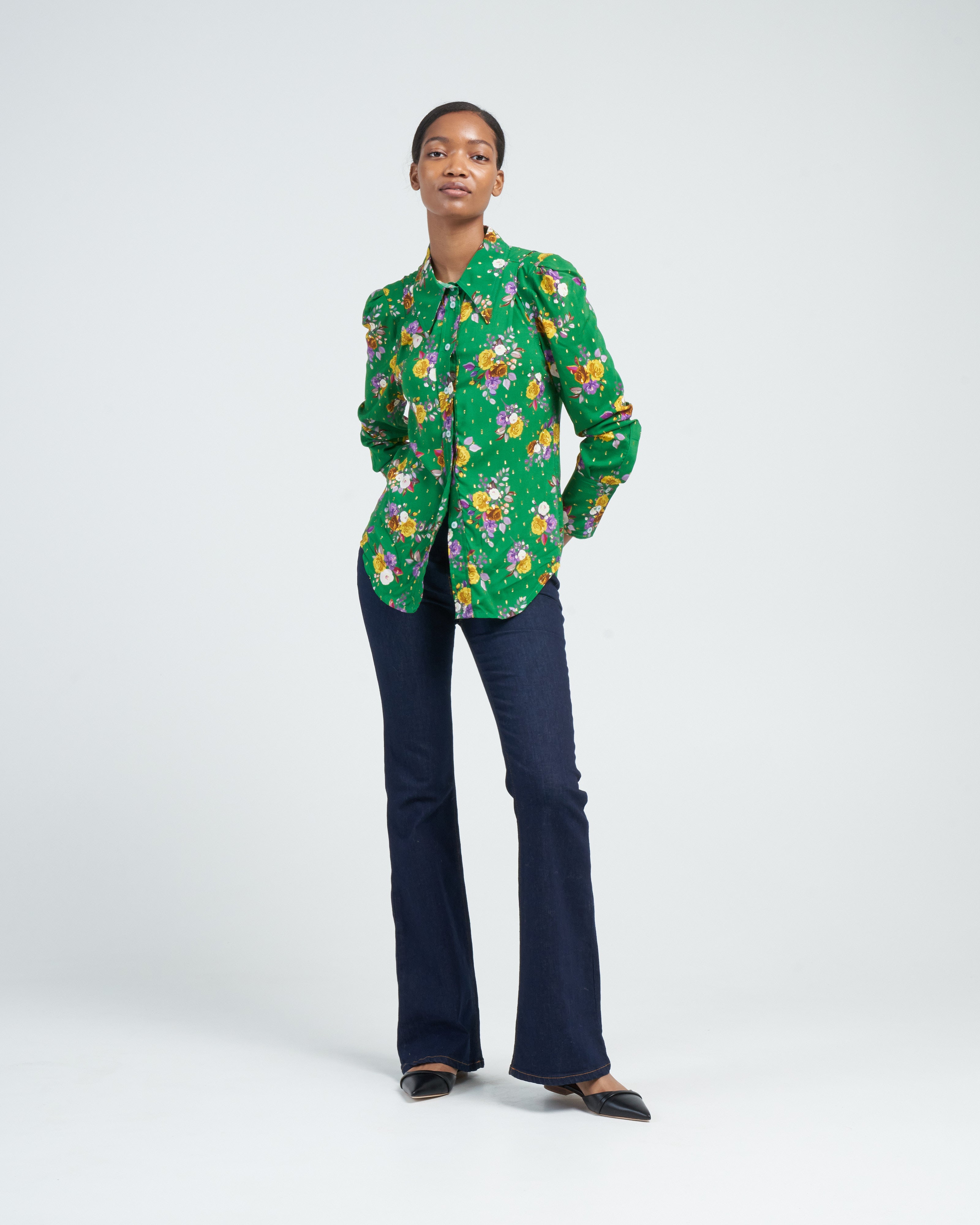 Smythe Box Pleat Shirt Kelly Green Multi Smythe Box Pleat Shirt Kelly Green Multi