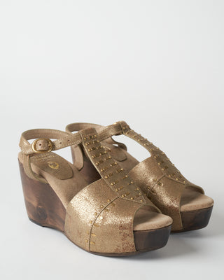 leather open toe wedge - gold pearl crack leather