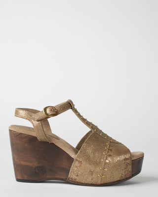 leather open toe wedge - gold pearl crack leather
