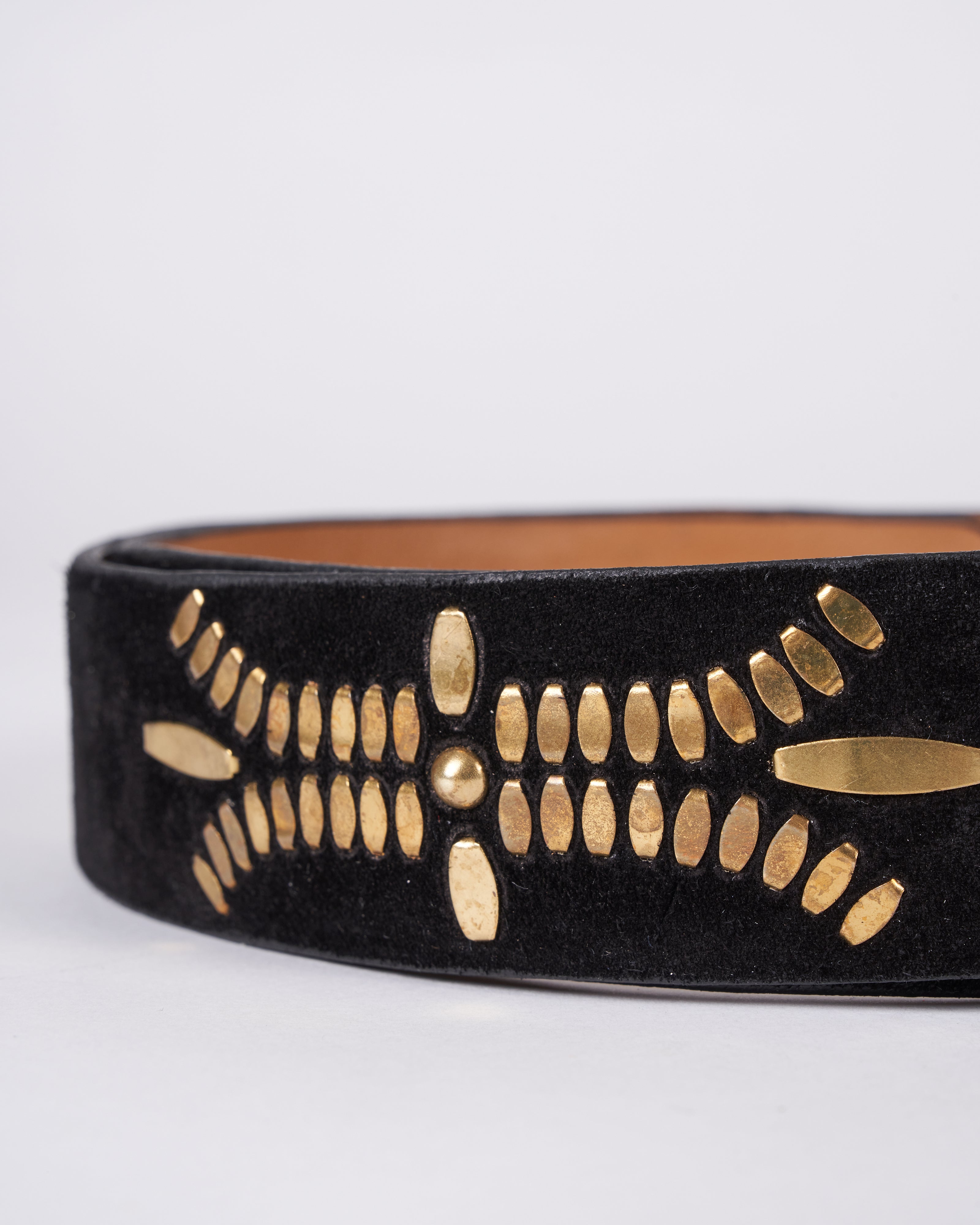 Calleen Cordero Brass Studded Belt NEW CALLEEN CORDERO brown leather brass nickel metal studded  main image 2