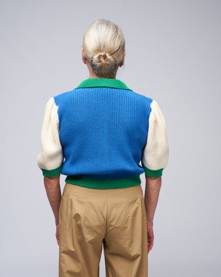 cardiganino sweater - white sleeves & green details