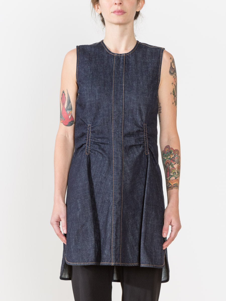 Carven Open Back Flared Denim Dress Indigo Carven Open Back Flared Denim Dress Indigo